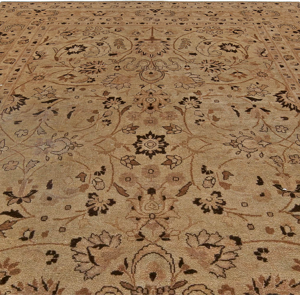 Antique Persian Tabriz Beige and Brown Handwoven Wool Rug BB5741