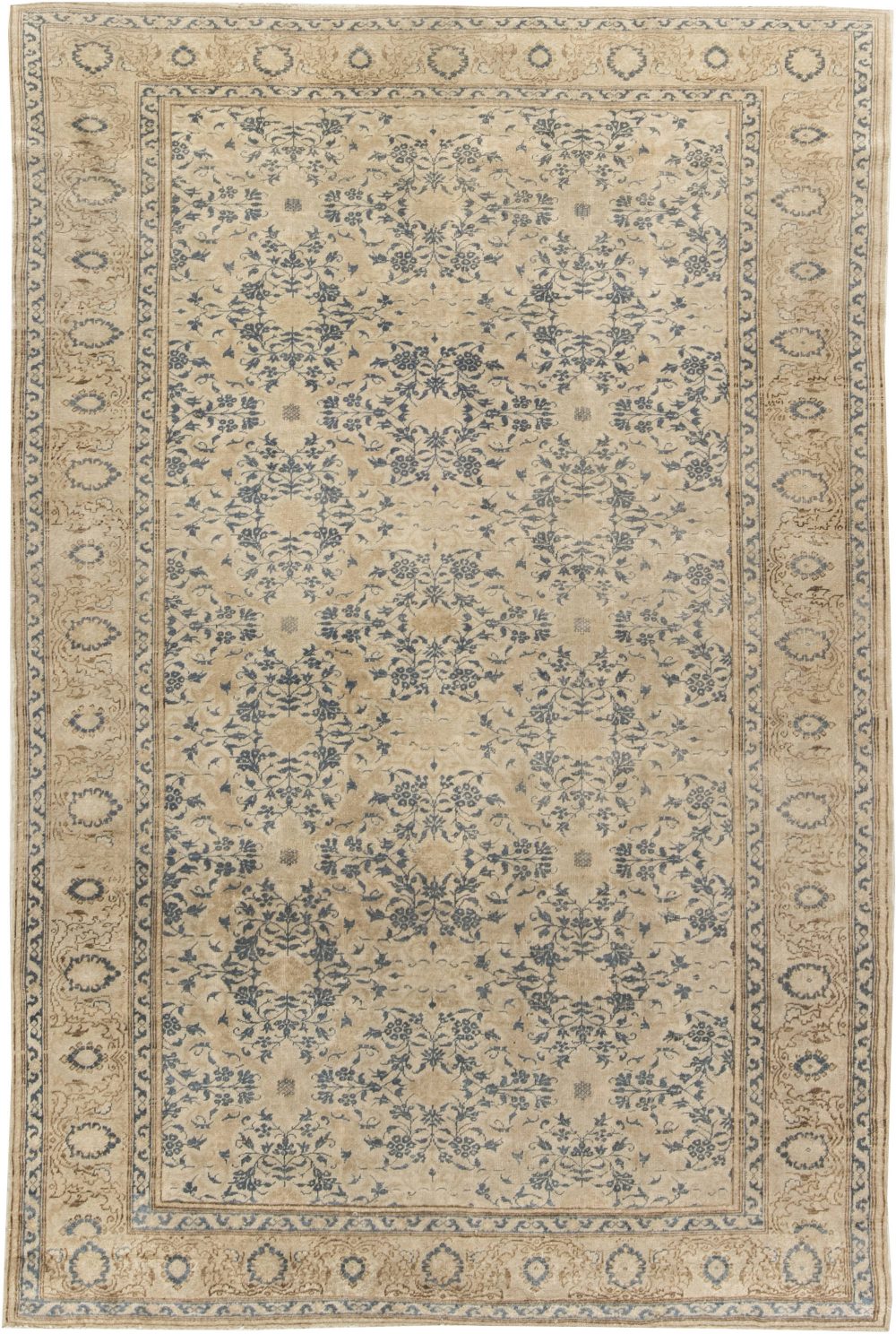 Antique Persian Tabriz Beige and Indigo Handmade Wool Rug BB6450
