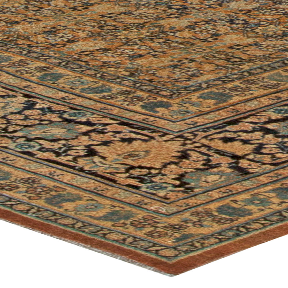 19th Century Persian Tabriz Green, Beige and Black Hand Knotted Wool Rug BB5465