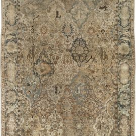 Tabriz Persian Antique Floral Allover Soft Beige Hand-Knotted Wool Rug – Circa 1920 BB6467