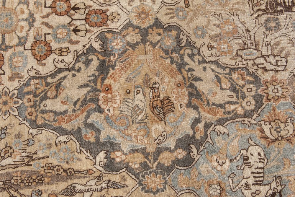 Early 20th Century Botanic Persian Tabriz Handmade Wool Rug BB6467