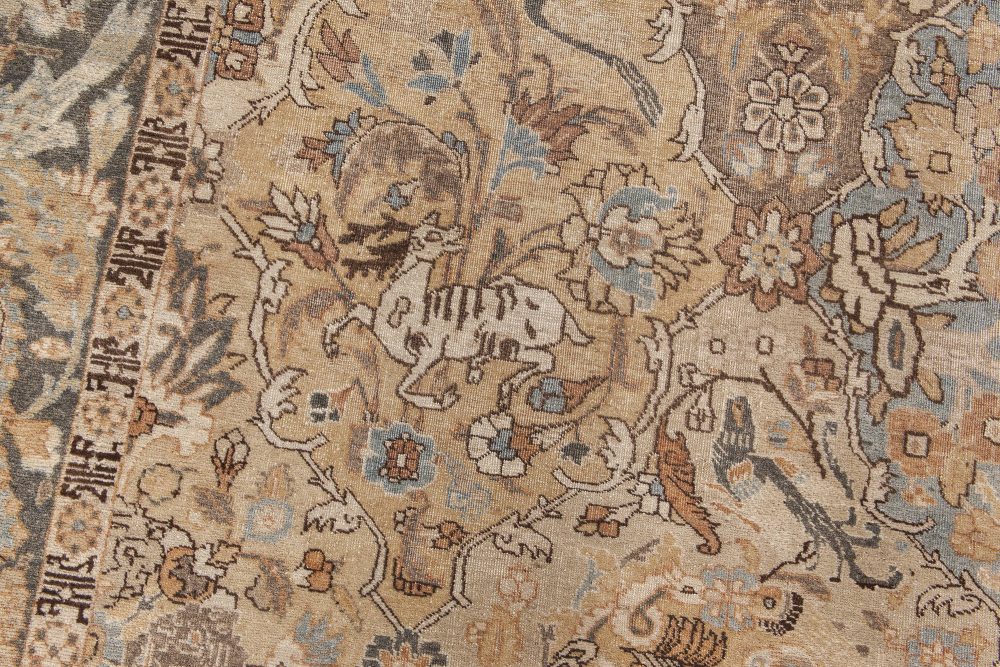 Early 20th Century Botanic Persian Tabriz Handmade Wool Rug BB6467