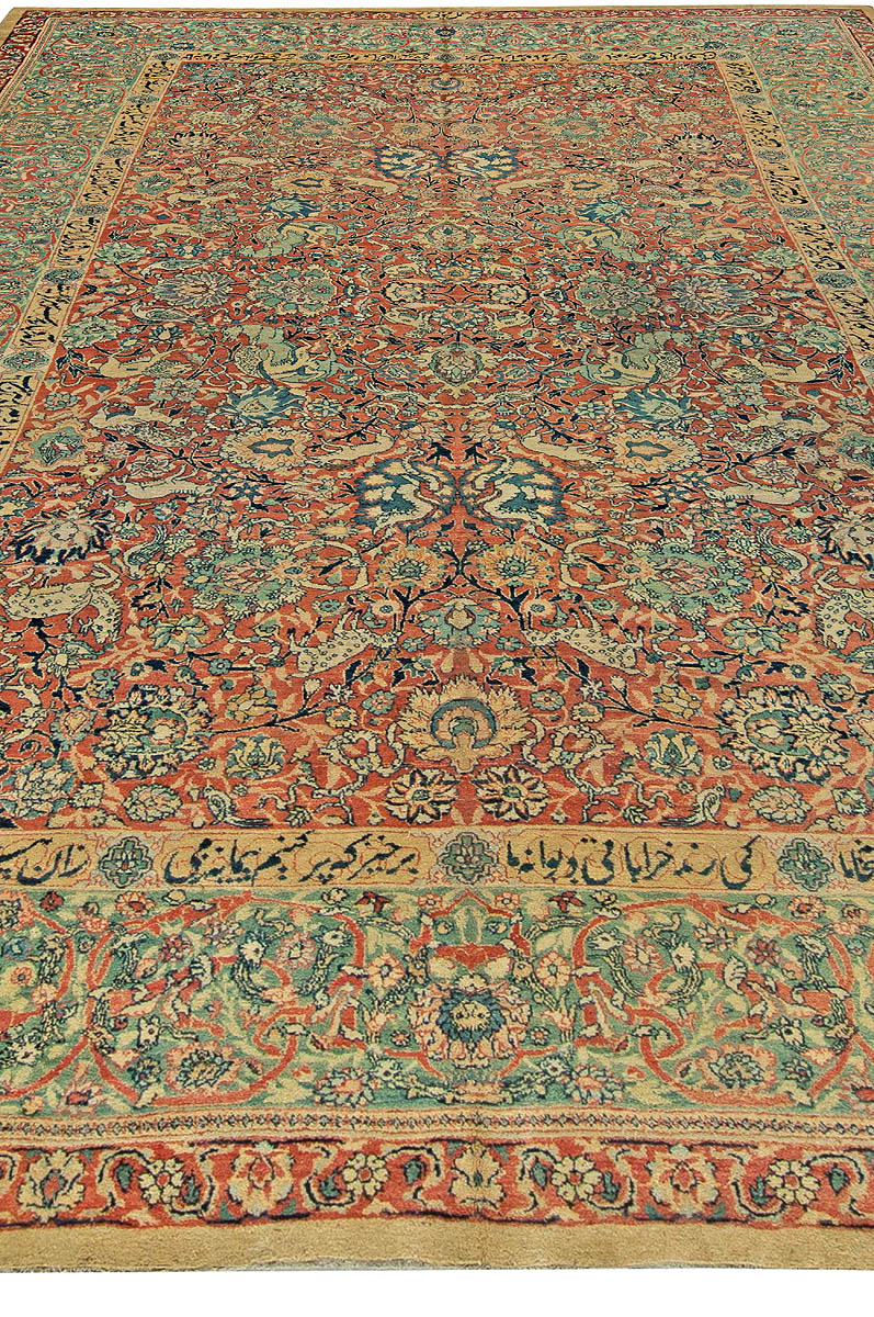 Fine Antique Persian Tabriz Animal, Botanic Handwoven Wool Carpet BB1036