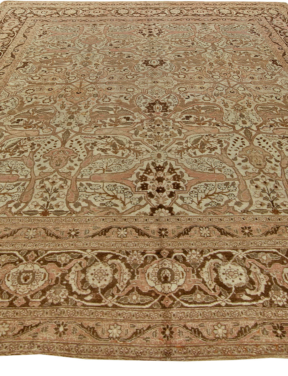 Authentic Persian Tabriz Brown Handmade Wool Rug BB6093