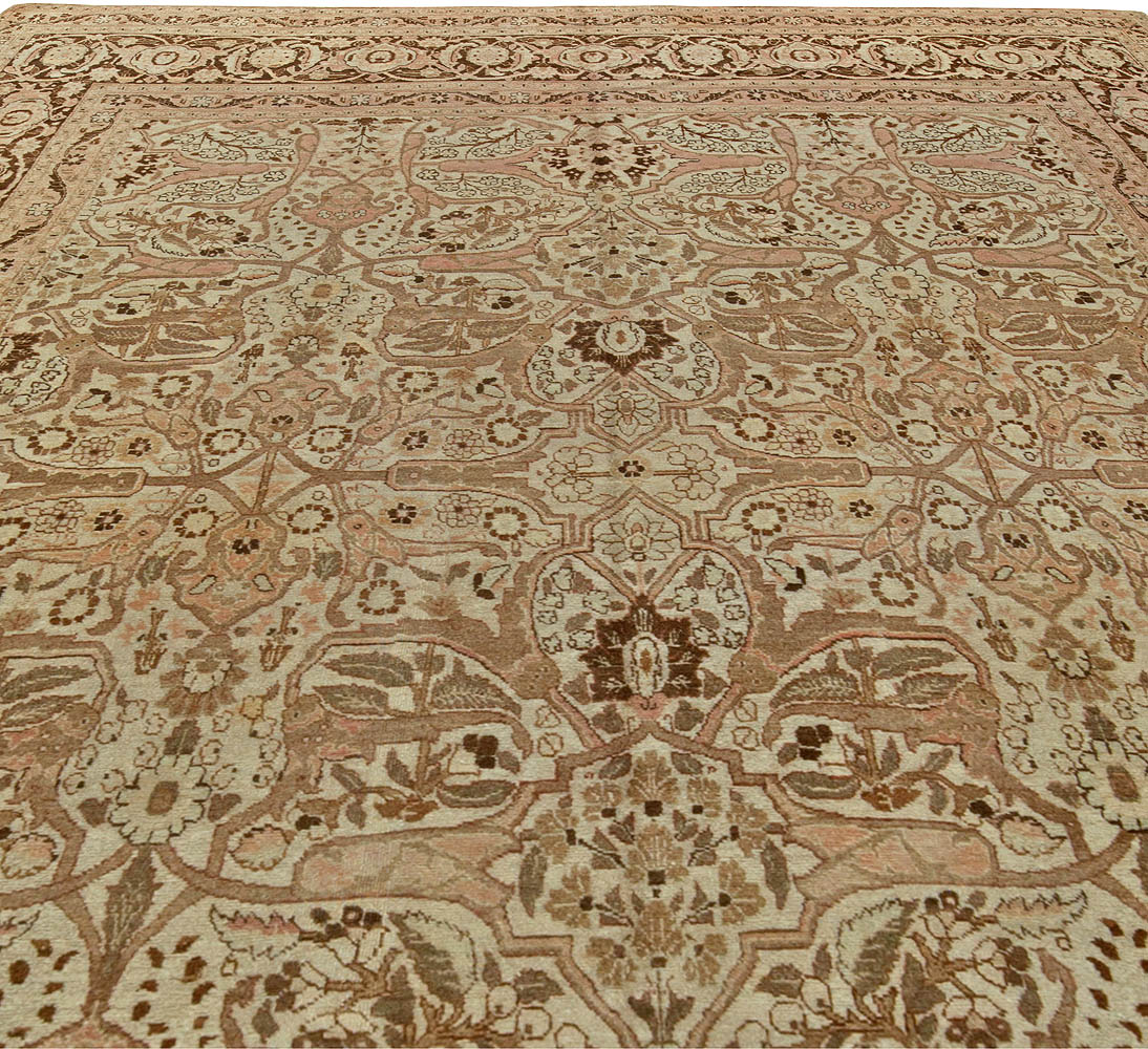Authentic Persian Tabriz Brown Handmade Wool Rug BB6093