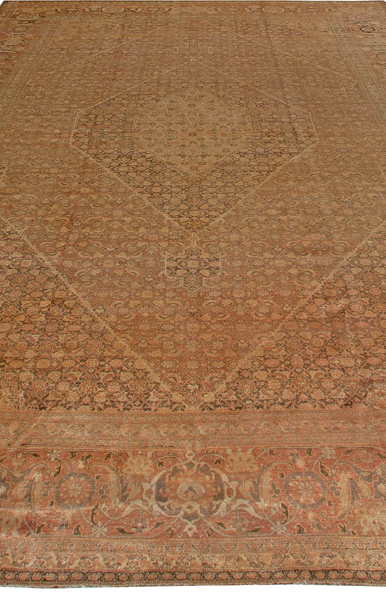 Fine Antique Persian Tabriz Brown Handmade Wool Carpet BB5545