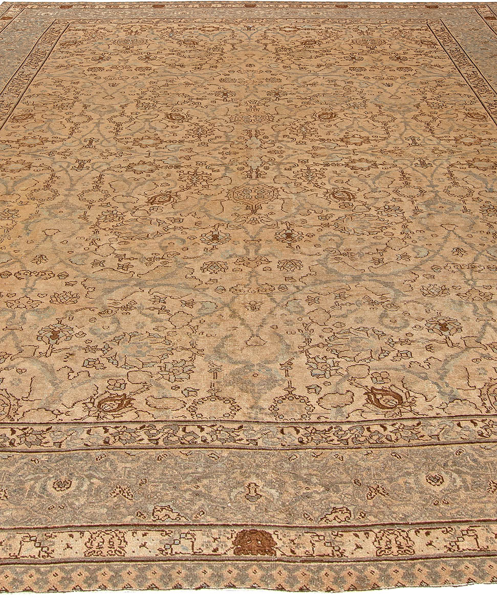 19th Century Persian Tabriz Brown and Beige Handwoven Wool Rug BB5410