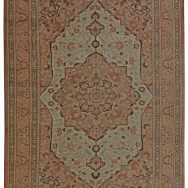 Tabriz Persian Antique Medallion Warm Tan Hand-Knotted Wool Rug – Circa 1880 BB5471