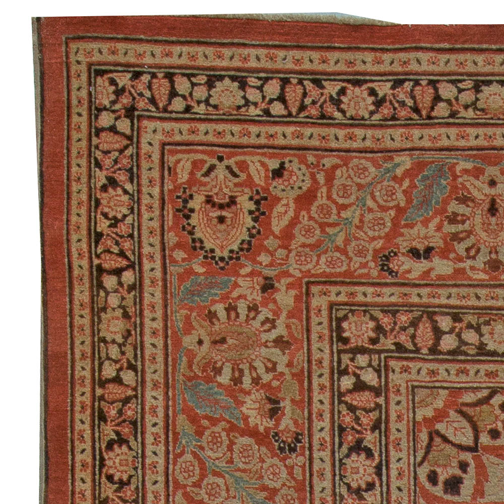19th Century Persian Tabriz Beige, Brown and Terracotta Red Rug BB5471