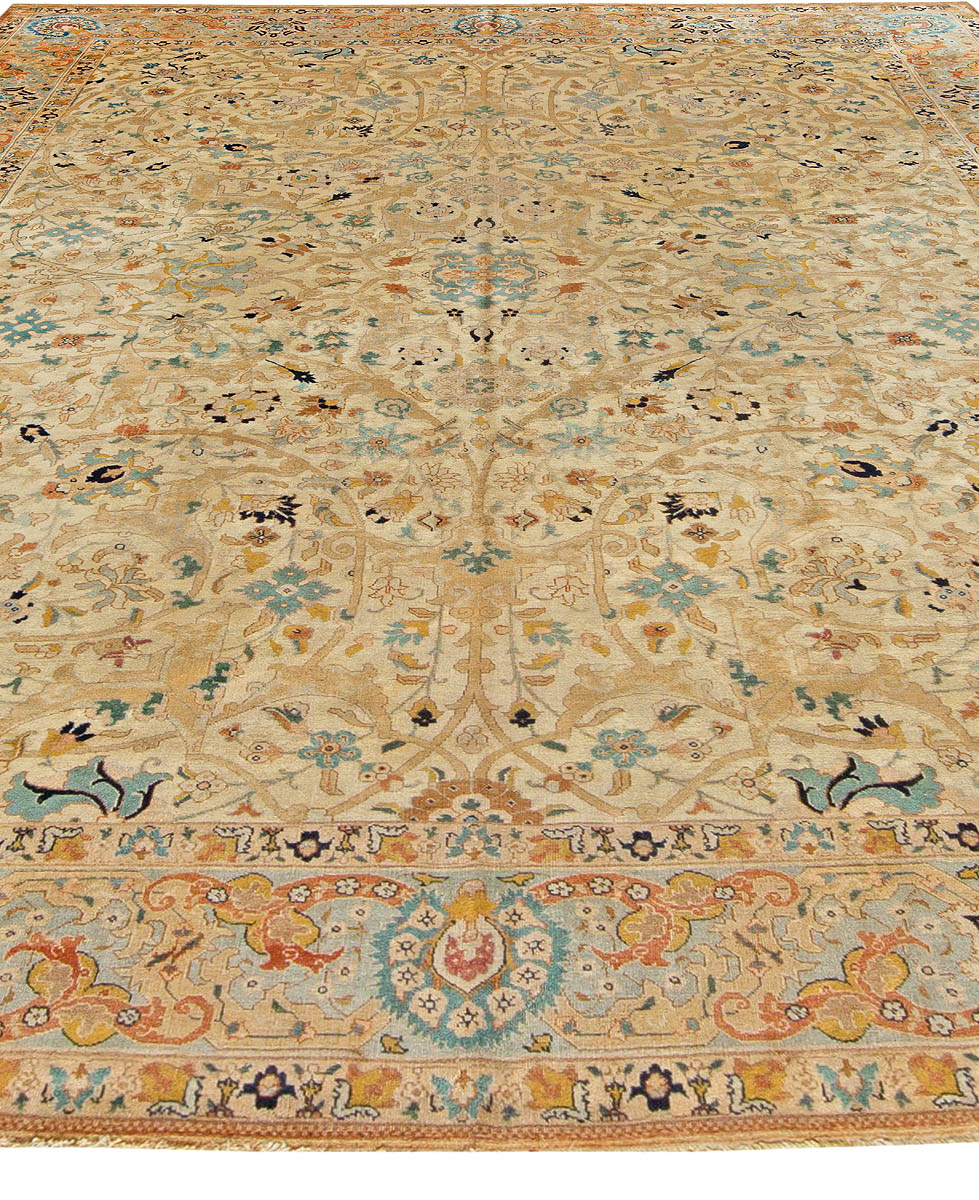 Antique Persian Tabriz Botanic Handwoven Wool Rug BB5527