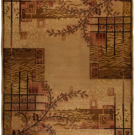 Vintage French Art Deco Floral Warm Tan Hand-Knotted Wool Rug BB5427
