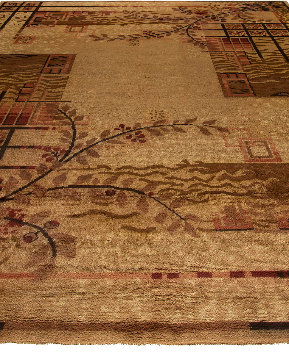 Authentic French Art Deco Brown Handwoven Wool Rug BB5427