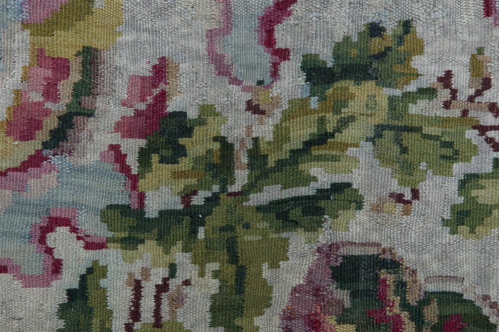 19th Century Bessarabian Floral Design Wool Rug in Deep Fuchsia, Blue and Green BB6347
