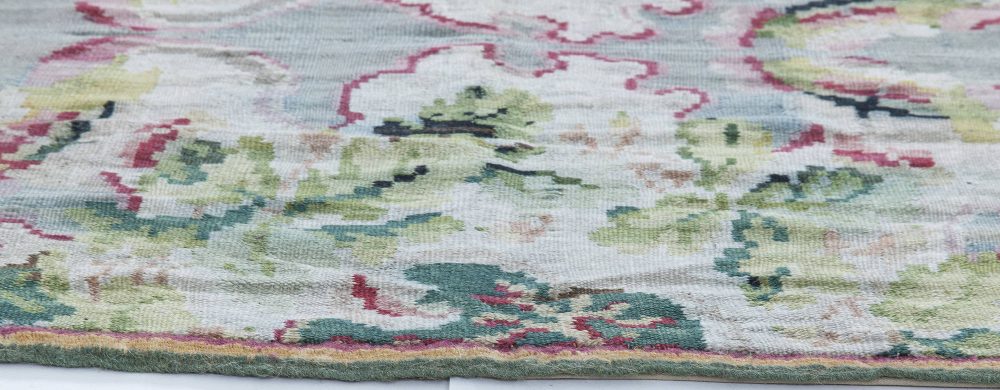 19th Century Bessarabian Floral Design Wool Rug in Deep Fuchsia, Blue and Green BB6347