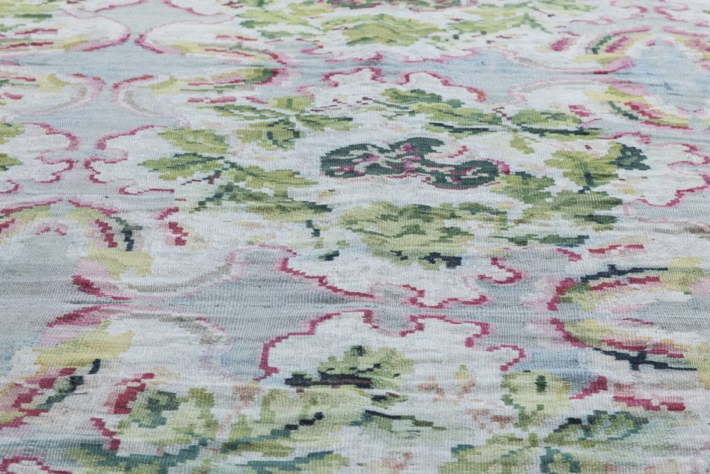 19th Century Bessarabian Floral Design Wool Rug in Deep Fuchsia, Blue and Green BB6347