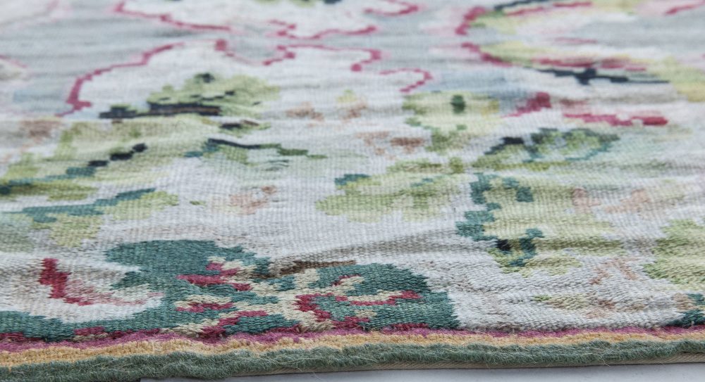 19th Century Bessarabian Floral Design Wool Rug in Deep Fuchsia, Blue and Green BB6347