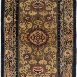Chinese Vintage Floral Warm Tan Hand-Knotted Silk Rug Metal Thread BB6282