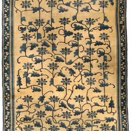 Chinese Vintage Floral Tan Hand-Knotted Wool Rug BB4245
