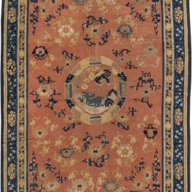 Chinese Vintage Floral Burnt Orange Hand-Knotted Wool Rug BB2794