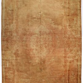 Antique Savonnerie French Floral Medallion Warm Tan Hand-Knotted Wool Rug – Circa 1920 BB1414