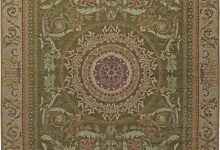 Oversized Antique Savonnerie Bold Botanic Green Hand Knotted Wool Carpet BB1329