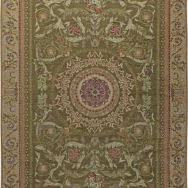 Antique Savonnerie French Allover Warm Tan Hand-Knotted Wool Rug – Circa 1920 BB1329