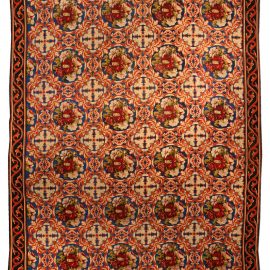 19th Century Botanic Red, Navy Blue, Beige, Needlework Carpet BB4133