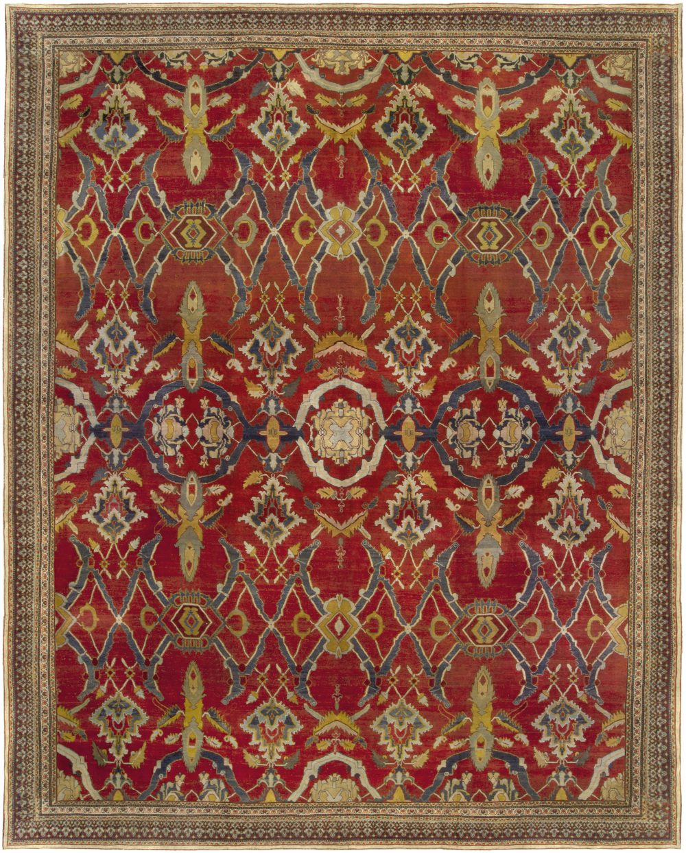 Authentic 19th Century Indian Bold Agra Red Handmade Wool Rug BB5109