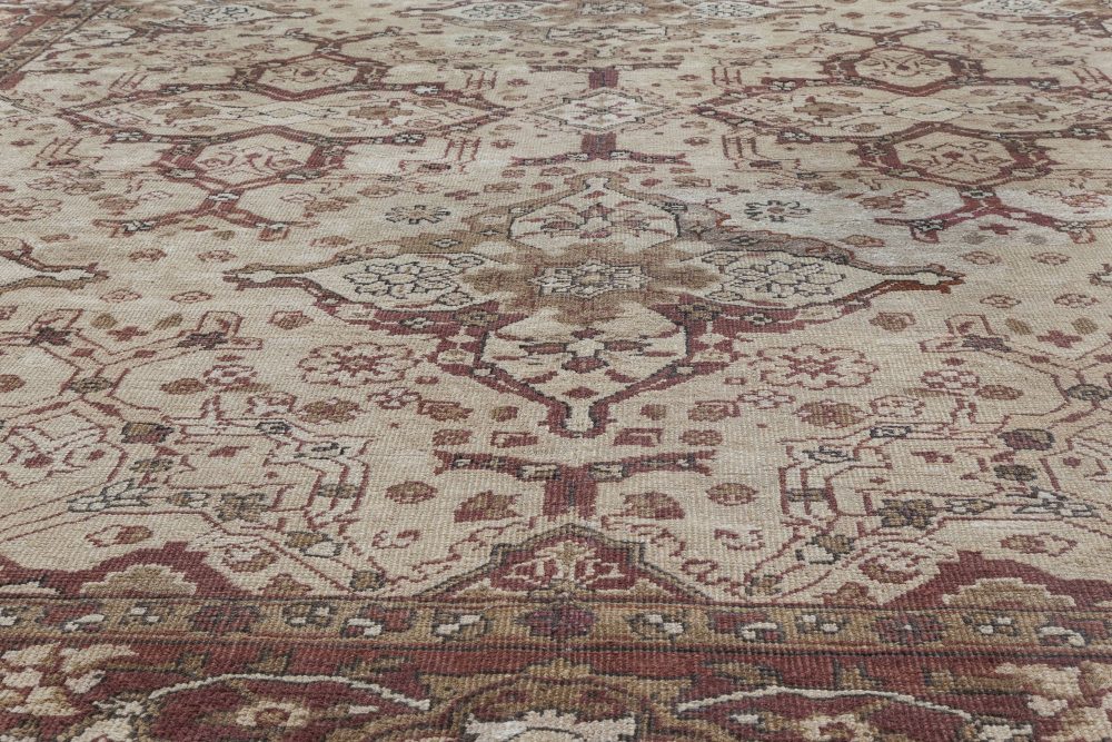 Antique Indian Amritsar Beige and Brown Handmade Wool Carpet BB2294