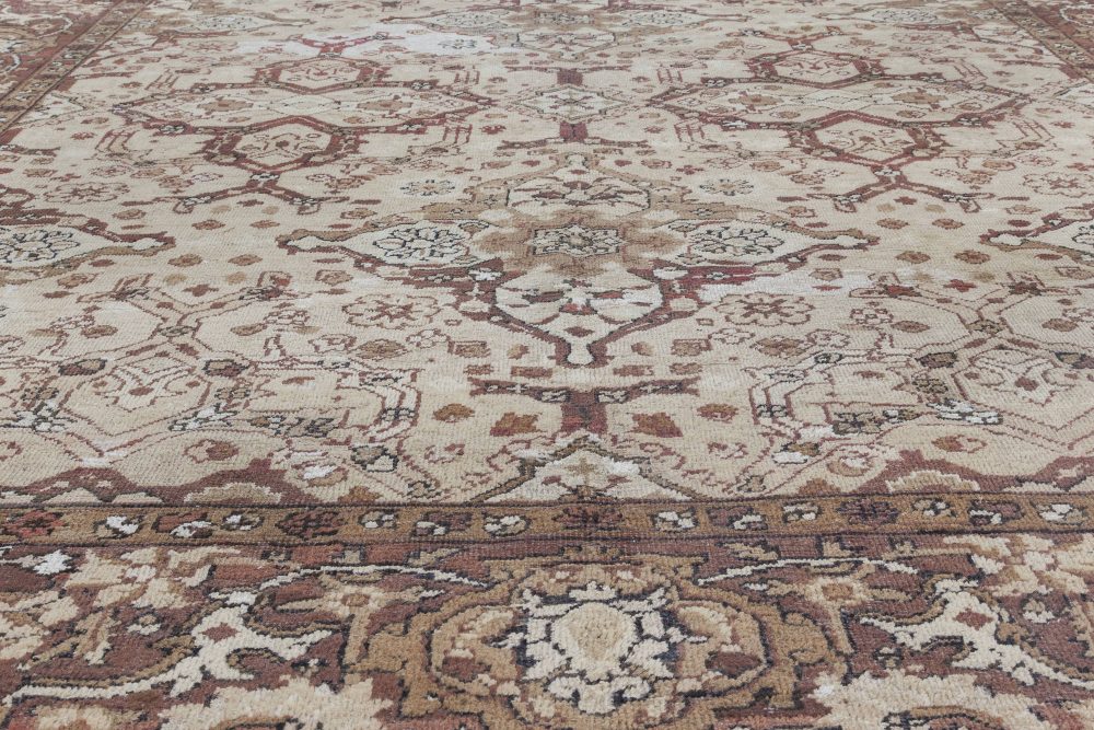 Antique Indian Amritsar Beige and Brown Handmade Wool Carpet BB2294