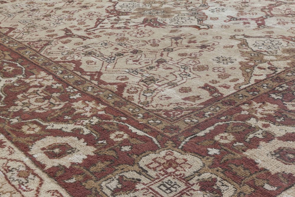 Antique Indian Amritsar Beige and Brown Handmade Wool Carpet BB2294