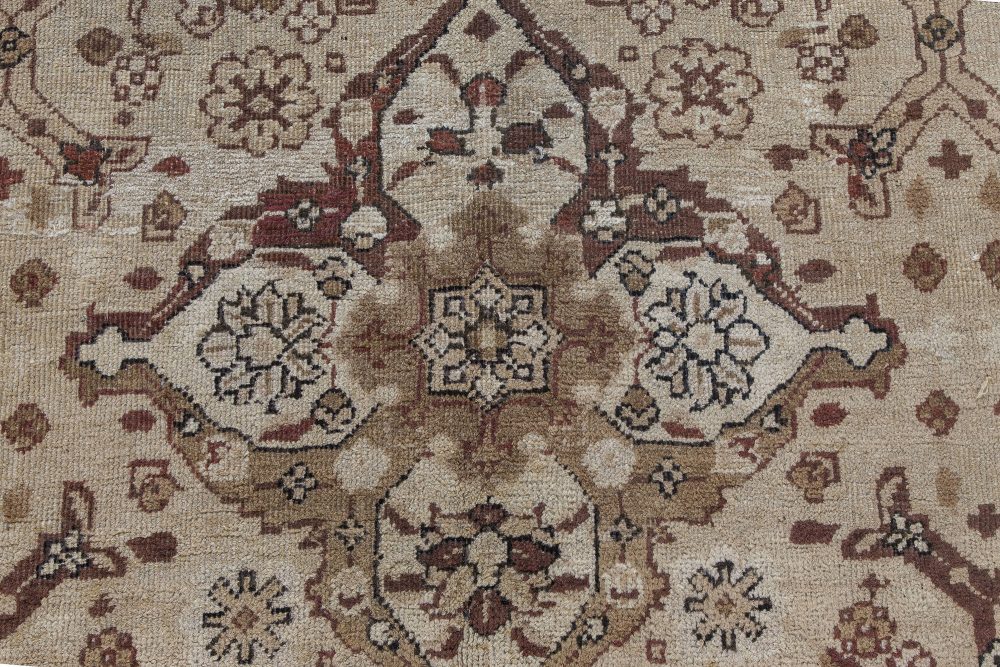 Antique Indian Amritsar Beige and Brown Handmade Wool Carpet BB2294