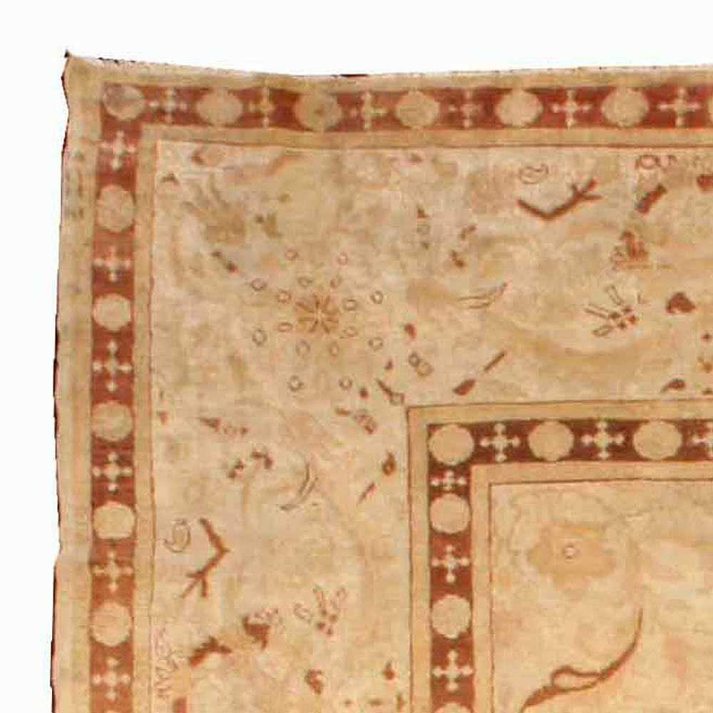 Fine Antique Indian Amritsar Beige, Botanic Handmade Wool Rug BB3677