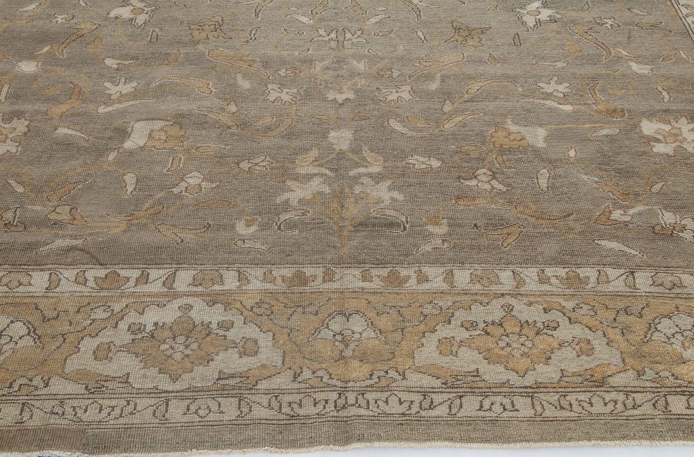 Fine Antique Indian Amritsar Brown Botanic Handmade Wool Rug BB4472