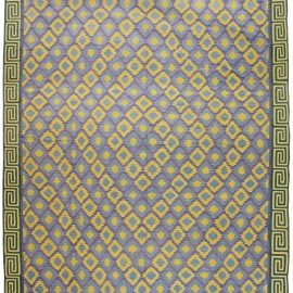 Indian Dhurrie Vintage Geometric Yellow Flatweave Cotton Rug BB6196