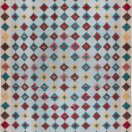 Opulent Indian Dhurrie Vintage Geometric Oversized Light Blue Flatweave Cotton Carpet BB6193