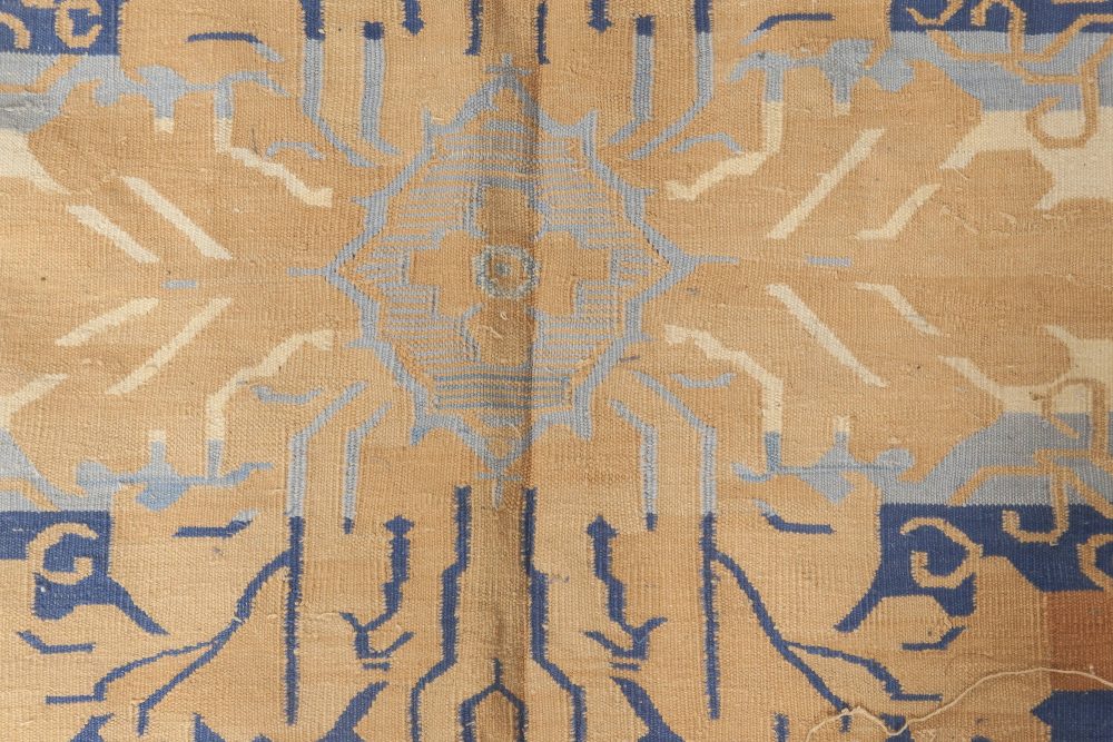 Mid Century Blue, Camel & Beige Indian Dhurrie Rug BB3923