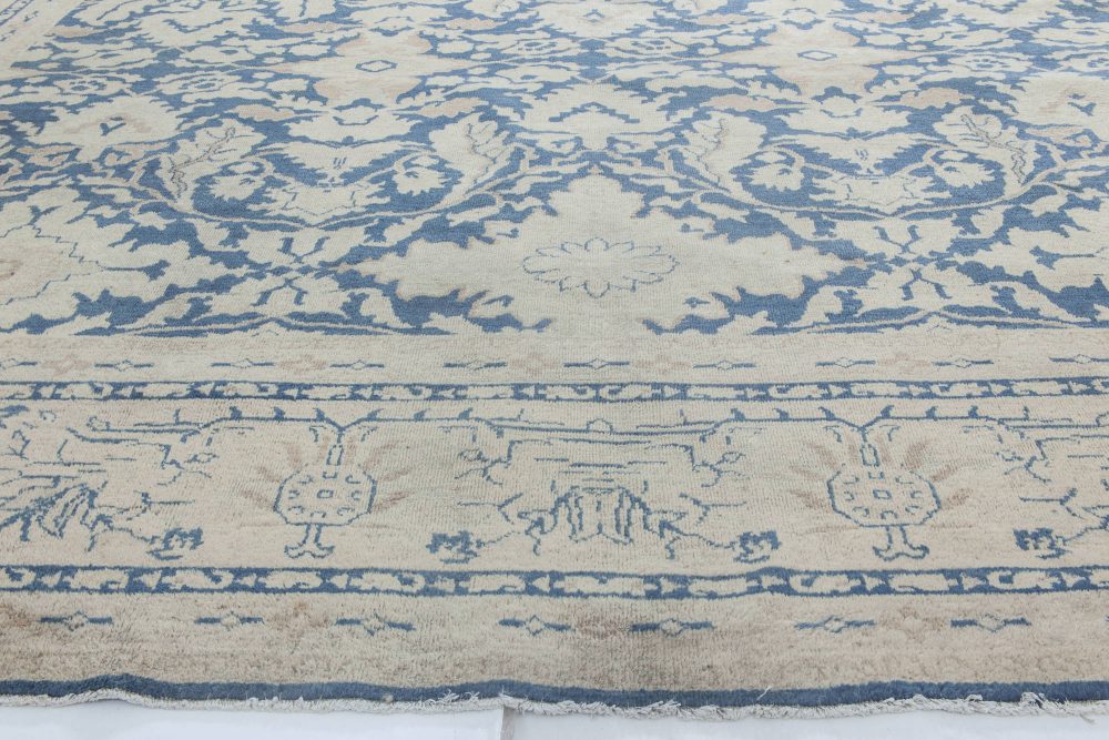 Authentic North Indian Navy Blue, Beige Handmade Wool Rug BB4039