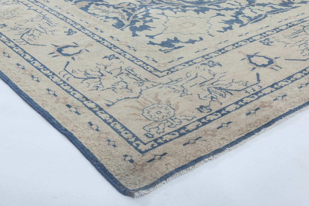 Authentic North Indian Navy Blue, Beige Handmade Wool Rug BB4039