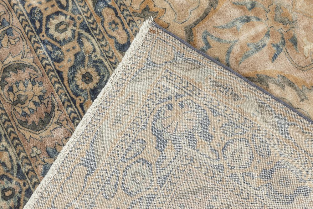 One-of-a-kind Antique Indian Botanic Green, Blue, Brown, Beige, Orange Wool Rug BB4190