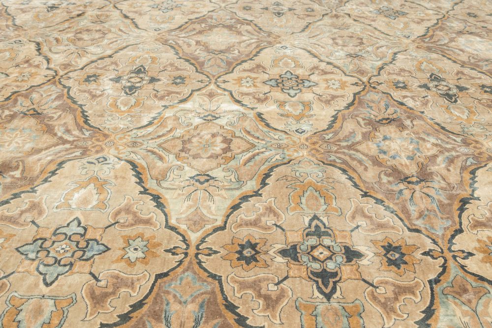 One-of-a-kind Antique Indian Botanic Green, Blue, Brown, Beige, Orange Wool Rug BB4190