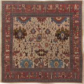 Authentic 19th Century Persian Bakshaish Red, Blue, Beige Rug (Size Adjusted) BB1107