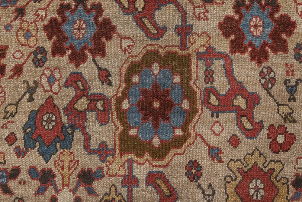 Authentic 19th Century Persian Bakshaish Red, Blue, Beige Rug (Size Adjusted) BB1107