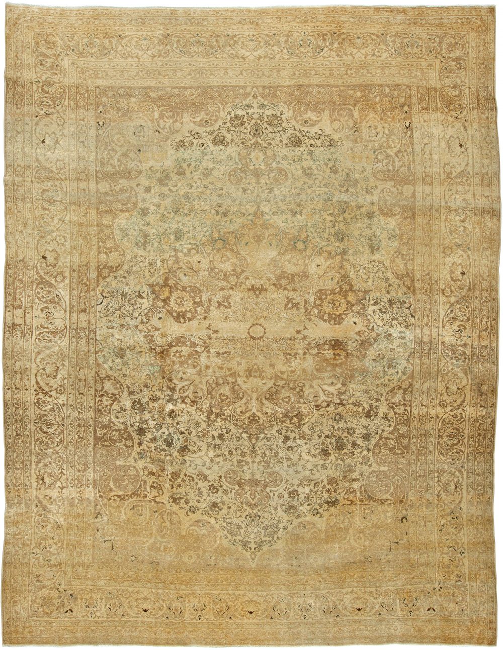 Antique Persian Kirman Beige Botanic Hand Knotted Wool Rug BB2670
