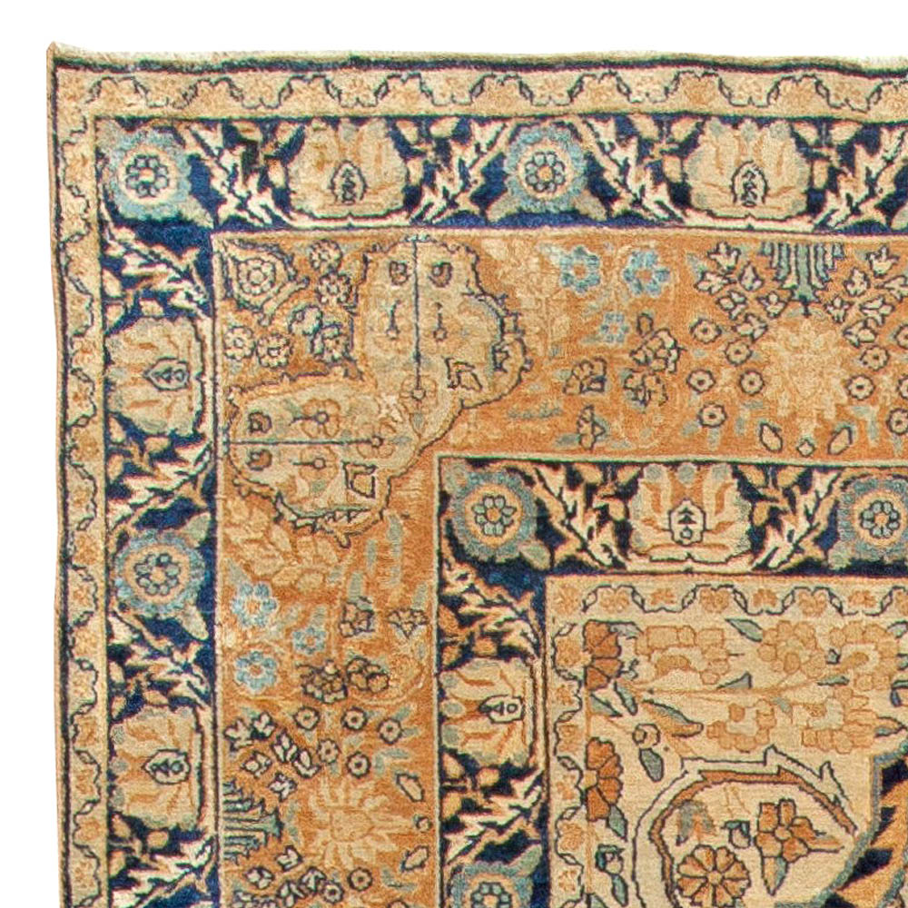 Authentic 1900s Persian Kirman Botanic Handmade Wool Carpet BB5659