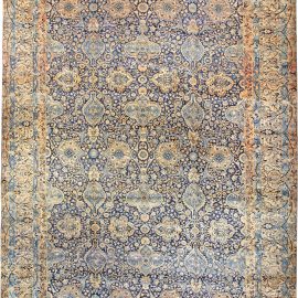 Antique Kirman Persian Floral Allover Light Beige Hand-Knotted Wool Rug – Circa 1900 (Size Adjusted) BB0631