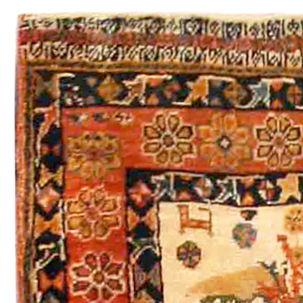 Antique Persian Shiraz Red, Ivory, Black Handmade Wool Carpet BB4177