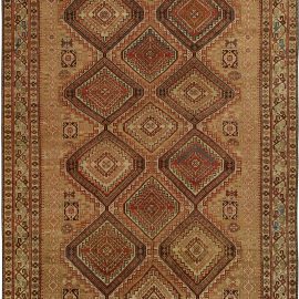 Karabakh Caucasian Antique Allover Geometric Warm Tan Hand-Knotted Wool Rug – Circa 1880 Paisley Design BB5070