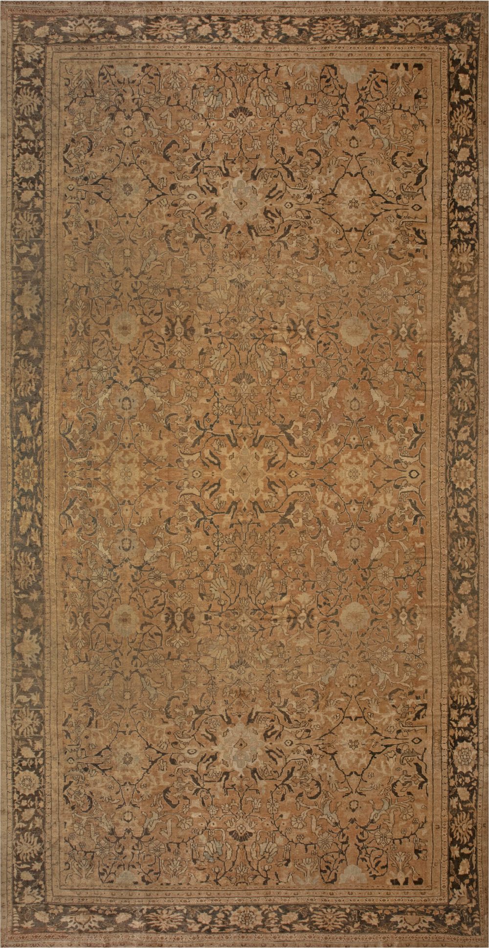 Authentic 19th Century Persian Sultanabad Orange, Brown Handmade Wool Rug BB2973