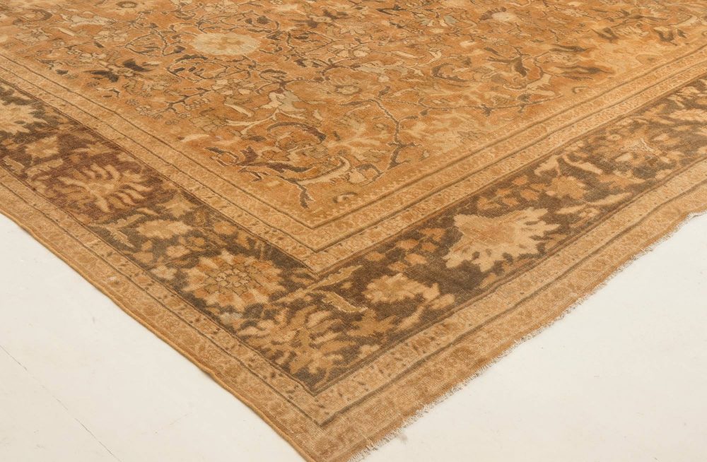 Authentic 19th Century Persian Sultanabad Orange, Brown Handmade Wool Rug BB2973